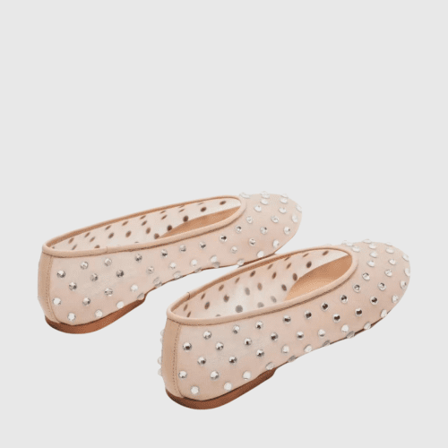 Rosa Rhinestone Embellished Mesh Flats In Apricot 2