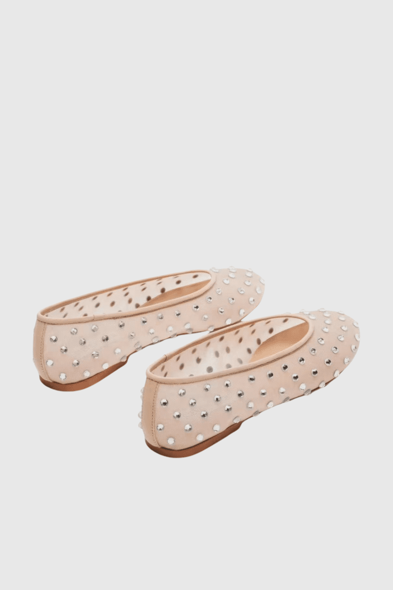 Rosa Rhinestone Embellished Mesh Flats In Apricot 2