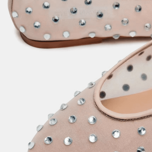 Rosa Rhinestone Embellished Mesh Flats In Apricot 3