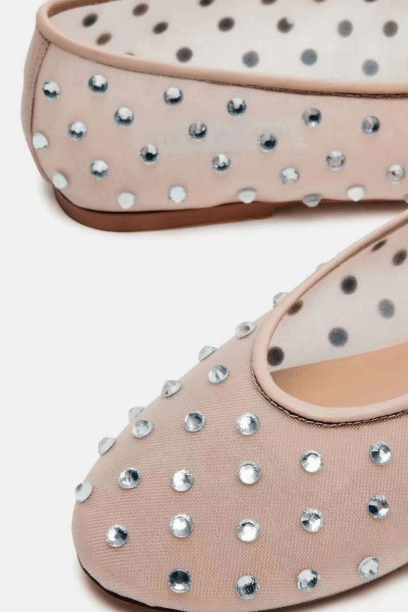 Rosa Rhinestone Embellished Mesh Flats In Apricot 3