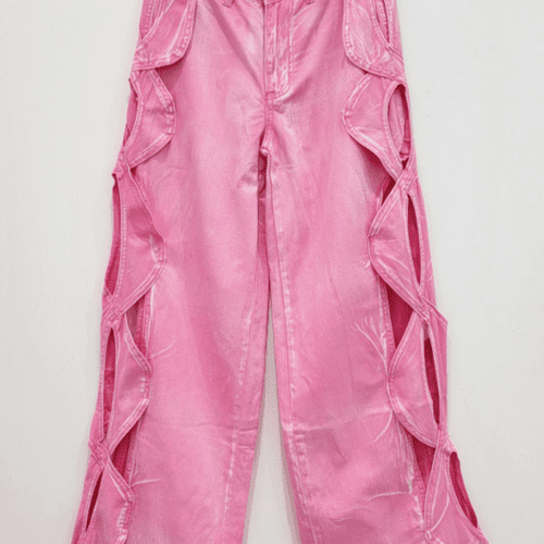 Yana Hollow Weave Wide Leg Jeans In Pink