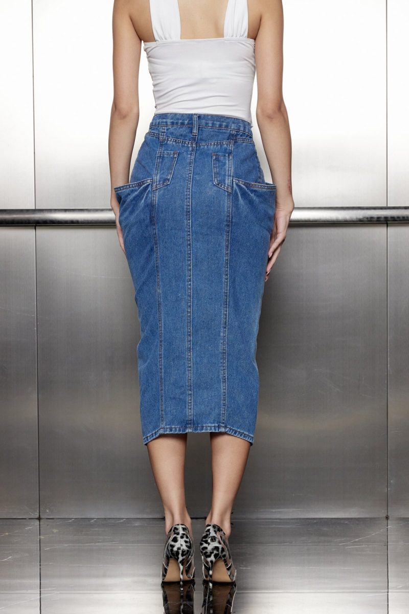 Zara Asymmetric Split Denim Skirt 4