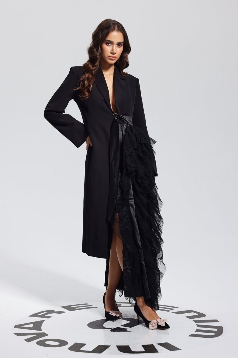 Zayla Mesh Patchwork Coat In Black 1