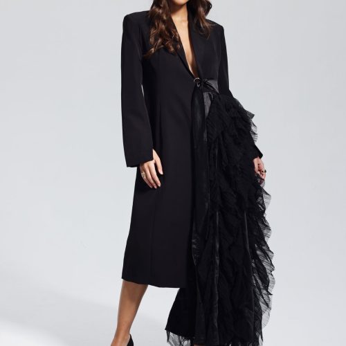 Zayla Mesh Patchwork Coat In Black 2