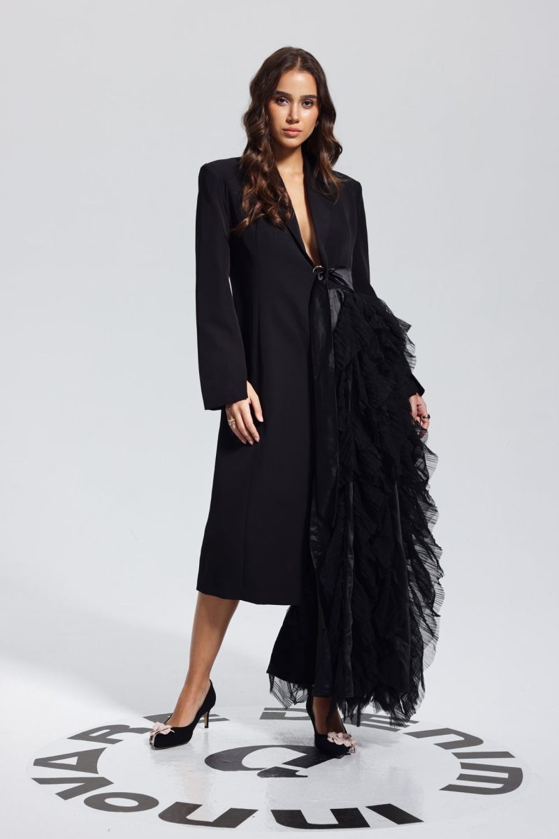 Zayla Mesh Patchwork Coat In Black 2