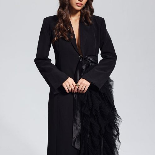 Zayla Mesh Patchwork Coat In Black 3