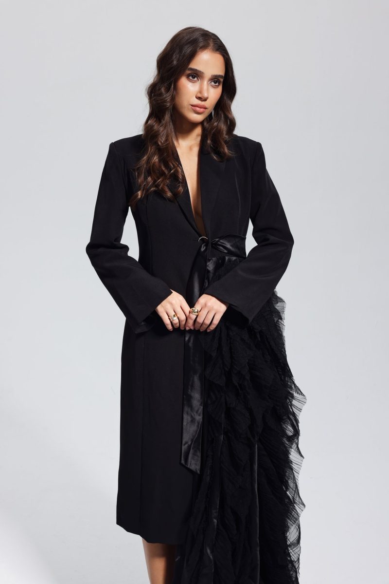 Zayla Mesh Patchwork Coat In Black 3