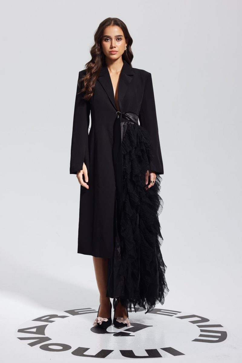 Zayla Mesh Patchwork Coat In Black 4