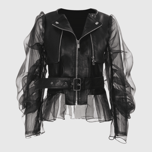 ZiyaMeshPatchworkBuckleLeatherJacket 4